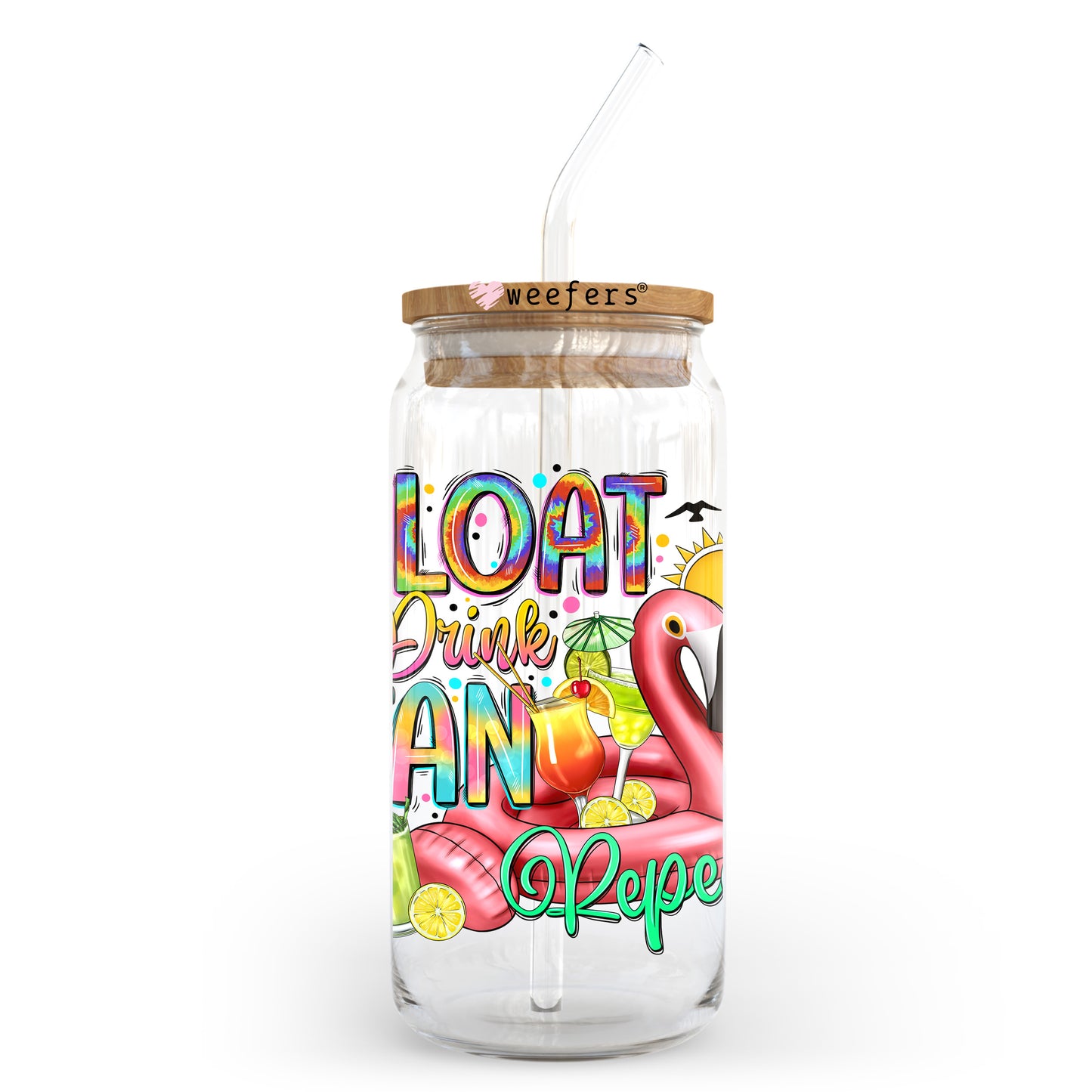 Float Drink Tan Repeat 20oz Libbey Glass Can UV DTF or Sublimation Wrap - Decal Transfer Weefers