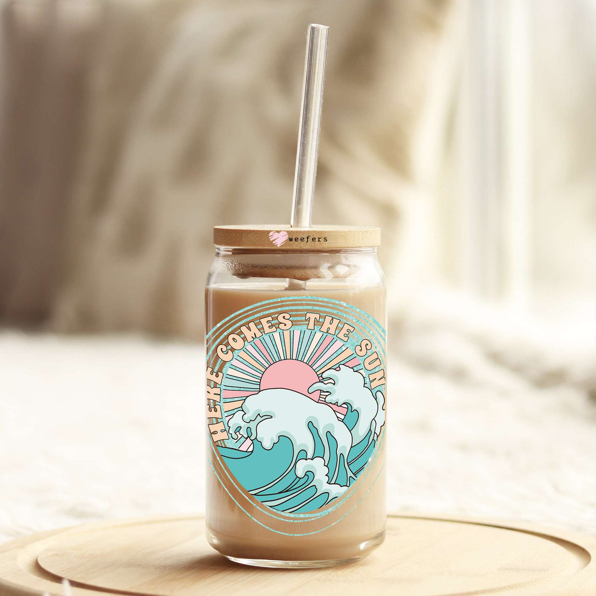 Here Comes the Sun 16oz Libbey Glass Can UV DTF or Sublimation Cup Wrap - Decal Transfer Weefers