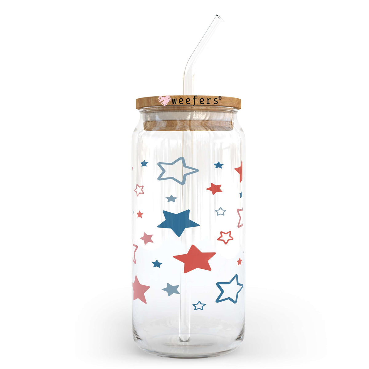 4th of July Red White and Blue Stars 20oz Libbey Glass Can UV DTF or Sublimation Wrap - Decal Weefers
