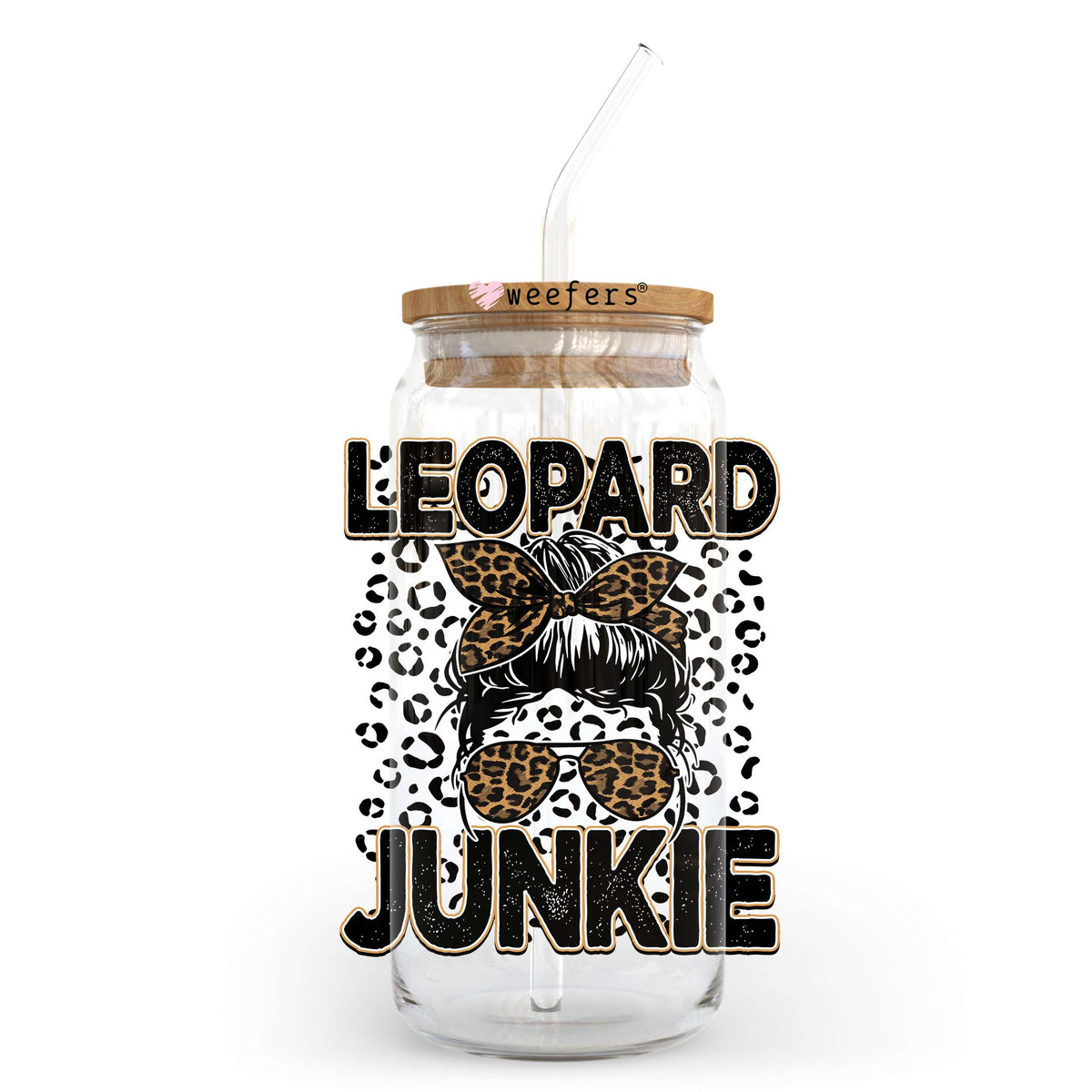 Leopard Junkie 20oz Libbey Glass Can UV DTF or Sublimation Wrap - Decal Transfer Weefers