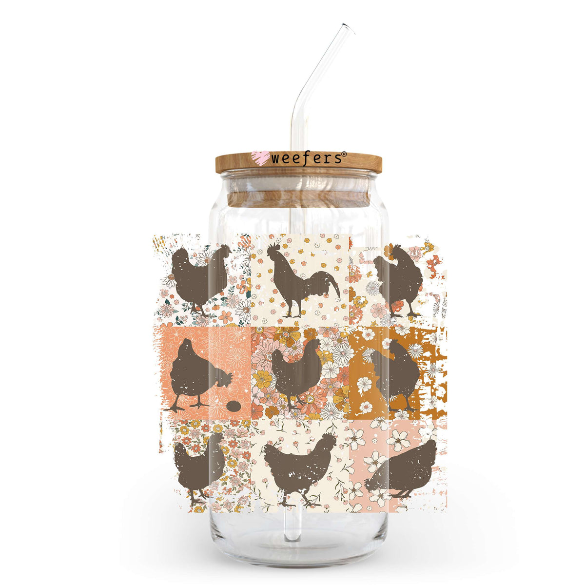 Retro Chickens 20oz Libbey Glass Can UV DTF or Sublimation Wrap - Decal Transfer Weefers