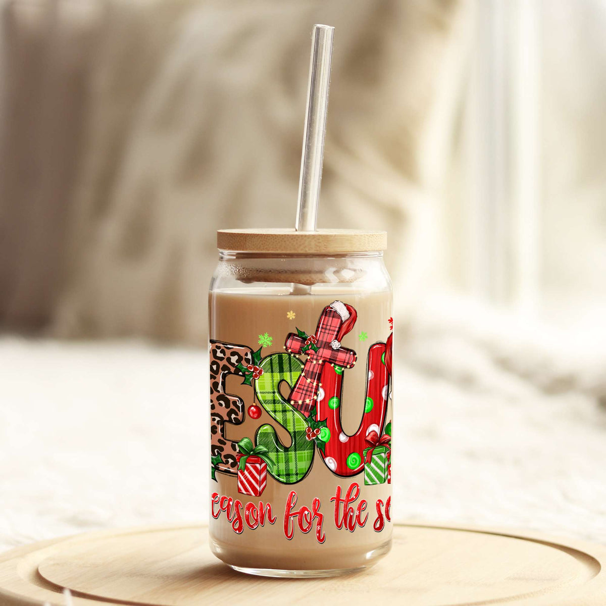 Jesus the Reason for the Season 16oz Libbey Glass Can UV DTF or Sublimation Wrap - Decal Weefers
