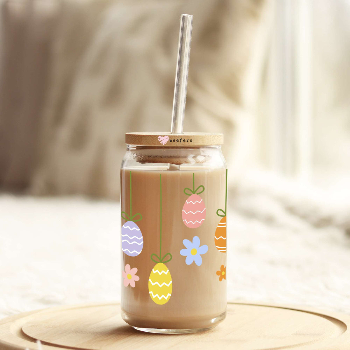 Easter Egg Ornaments 16oz Libbey Glass Can UV DTF or Sublimation Cup Wrap - Decal Transfer Weefers