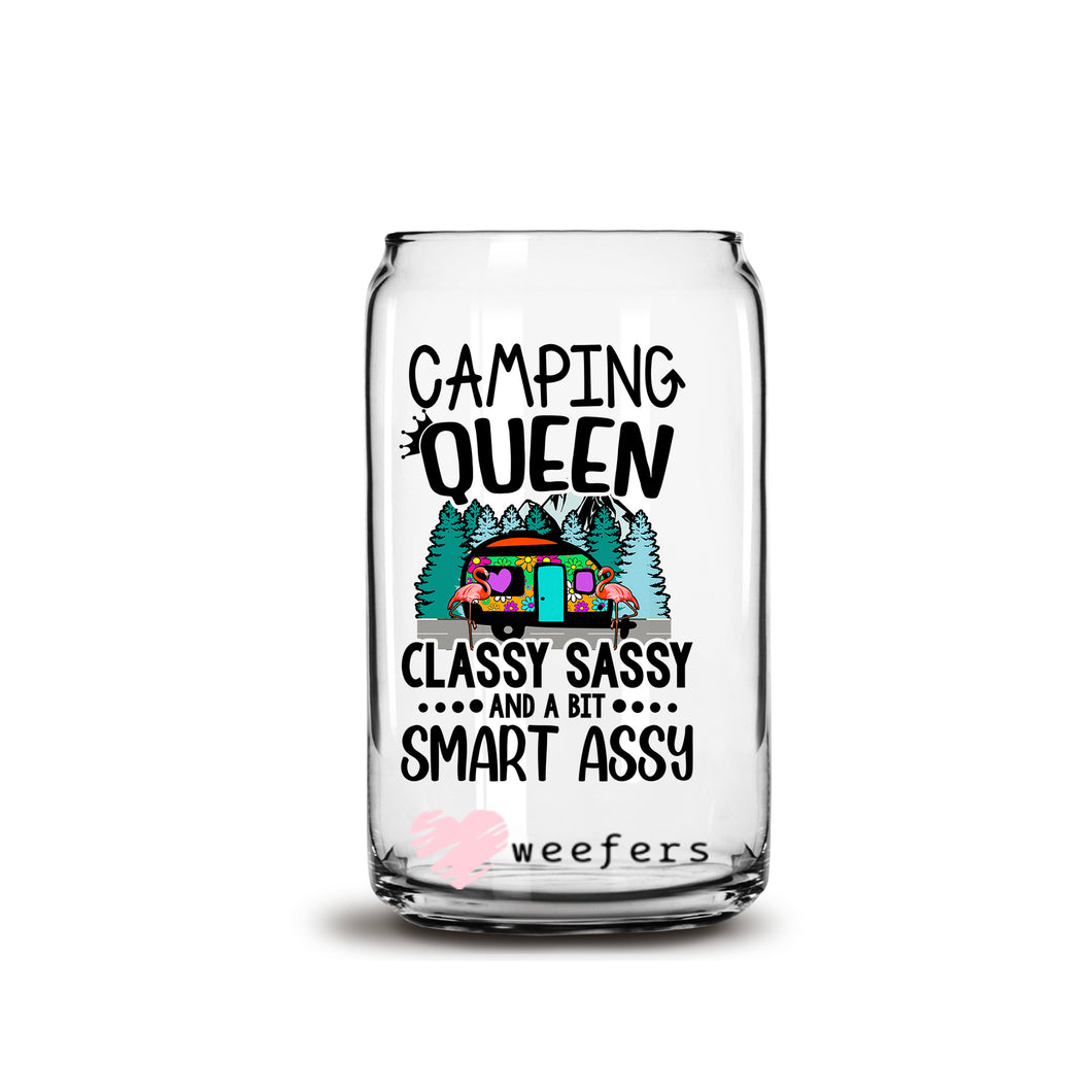 Camping Queen 16oz Libbey Glass Can UV-DTF or Sublimation Wrap - Decal