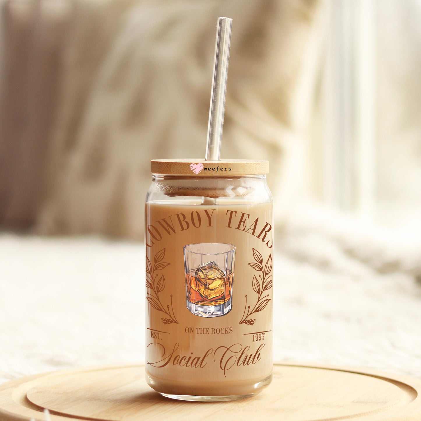 Cowboy Tears on the Rocks 16oz Libbey Glass Can UV DTF or Sublimation Cup Wrap - Decal Weefers