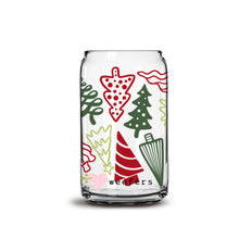 Load image into Gallery viewer, Green and Red Christmas Trees 16oz Libbey Glass Can UV-DTF or Sublimation Wrap - Decal
