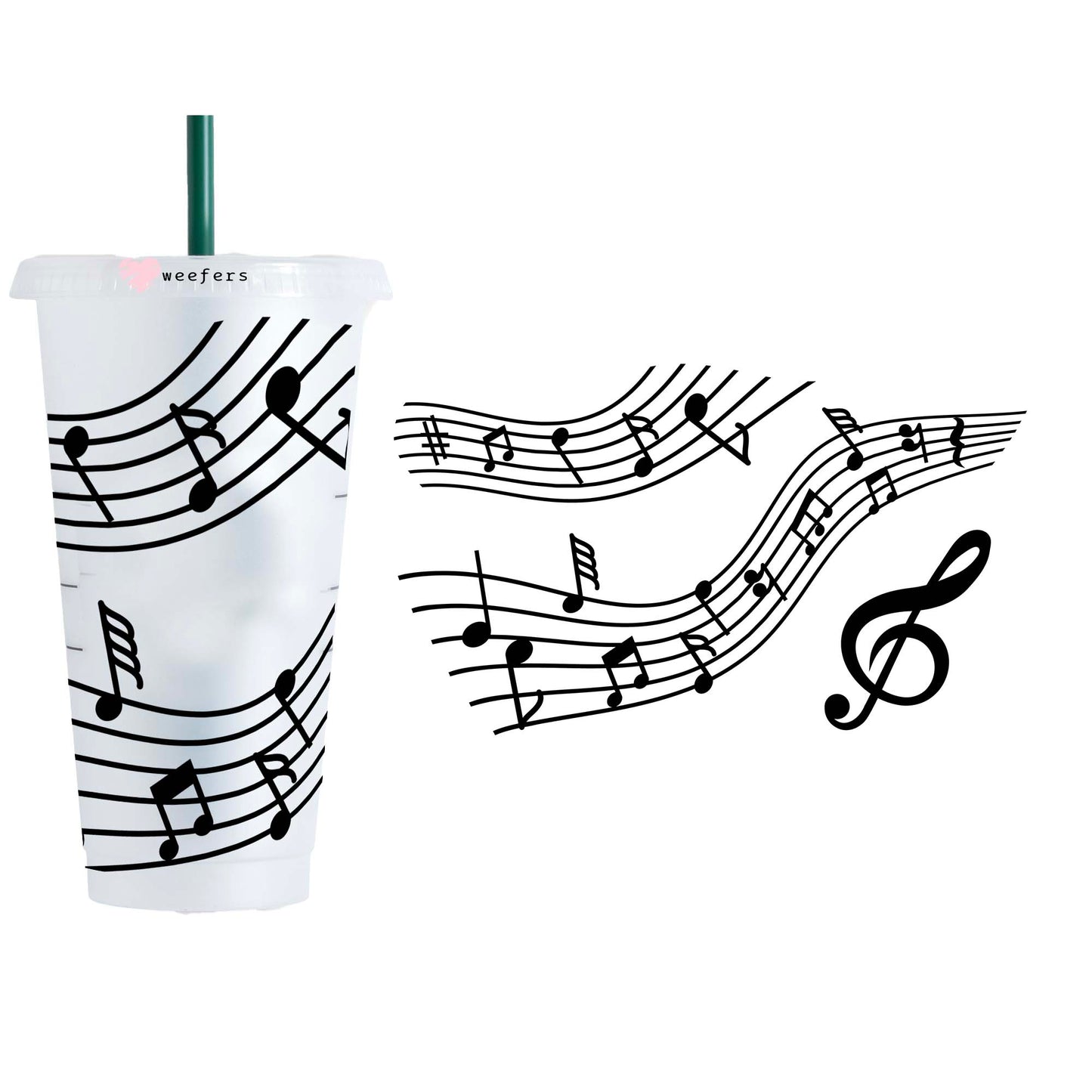 Musical Notes 24oz Cold Cup UV DTF Wrap - No Hole Weefers