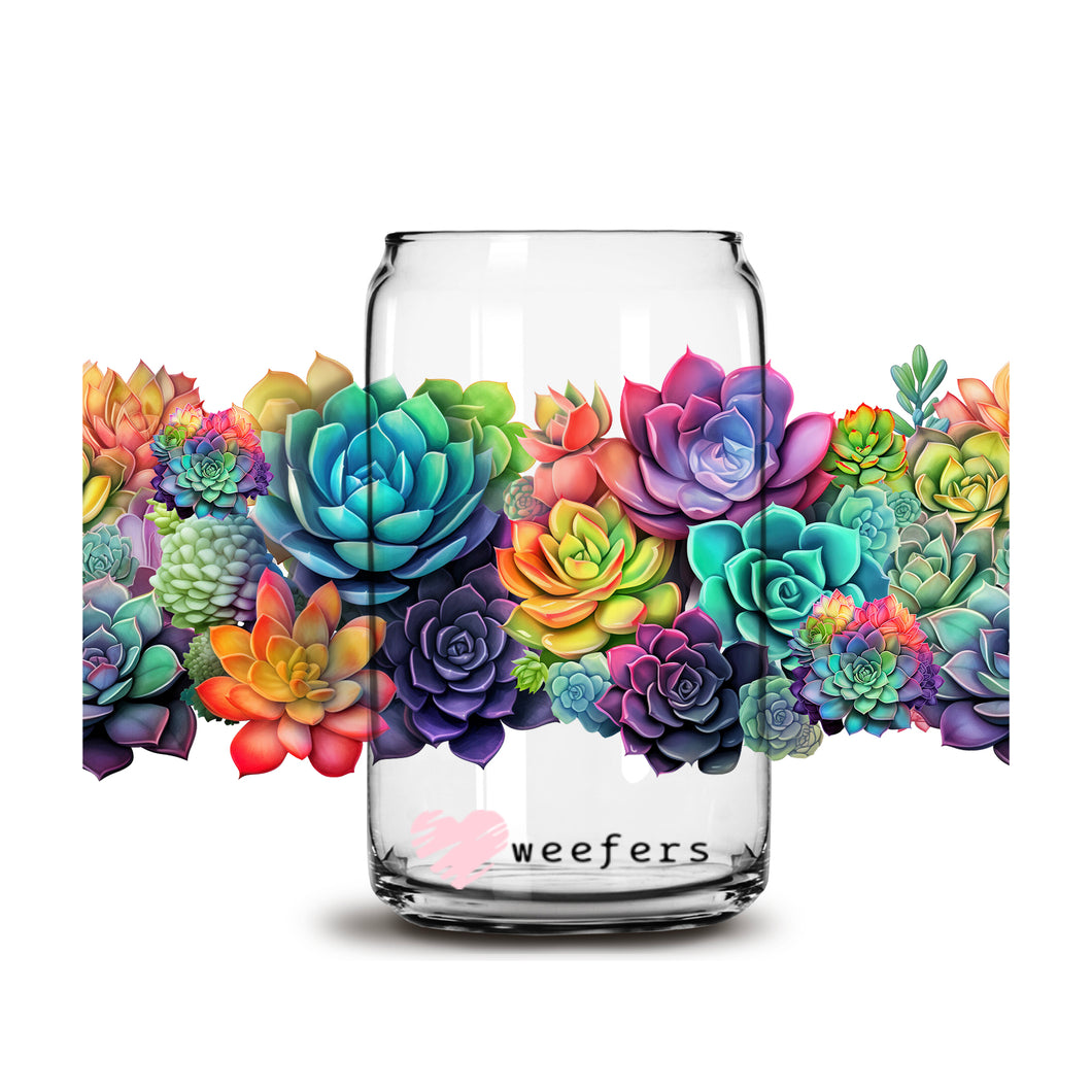 Colorful 3D Succulent 16oz Libbey Glass Can UV-DTF or Sublimation Wrap - Decal