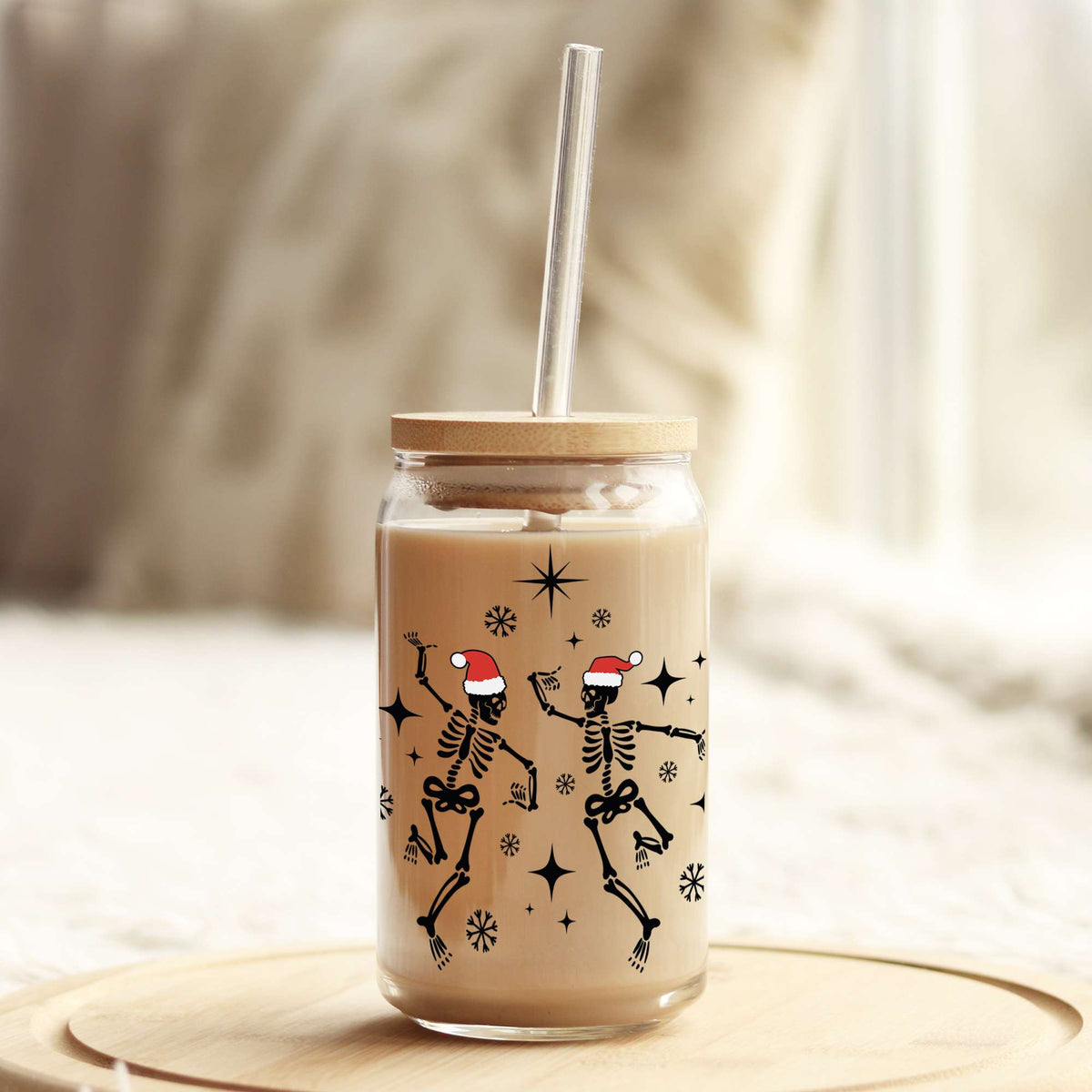 Dancing Skeletons Christmas 16oz Libbey Glass Can UV DTF or Sublimation Wrap - Decal Weefers