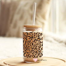 Load image into Gallery viewer, Brown Cheetah Print 16oz Libbey Glass Can UV-DTF or Sublimation Wrap - Decal
