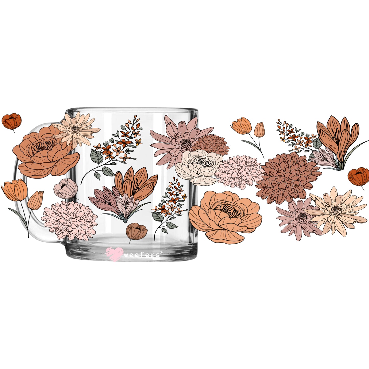 Boho Brown Floral 11oz Coffee Mug UV DTF or Sublimation Wrap - Decal Weefers