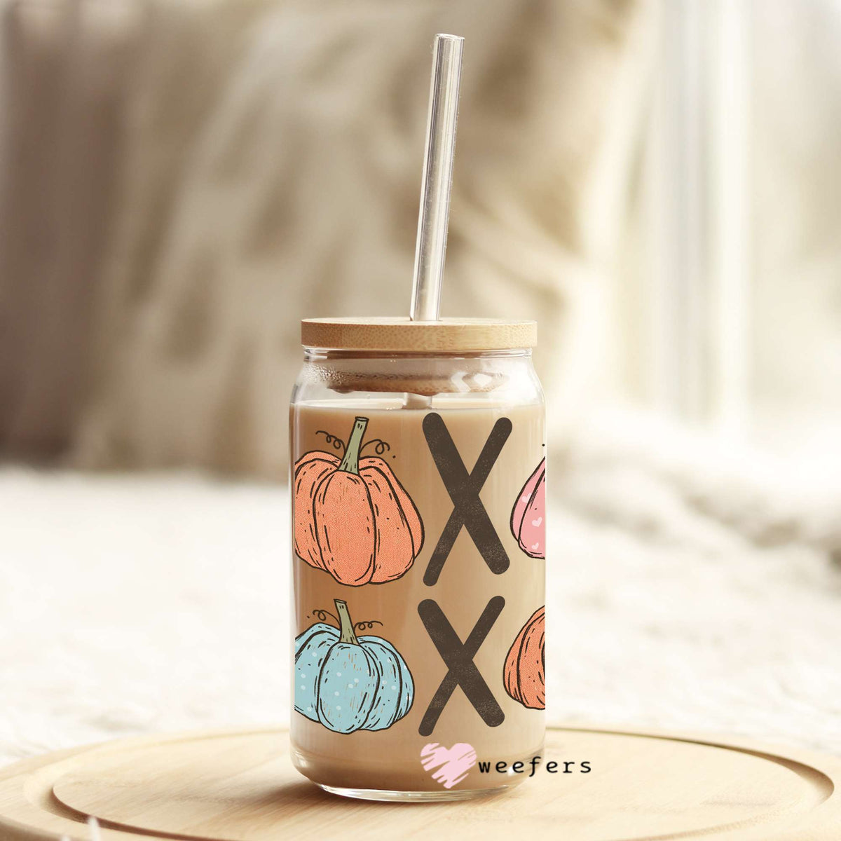 XOXO Pumpkins 16oz Libbey Glass Can UV DTF or Sublimation Wrap - Decal Weefers