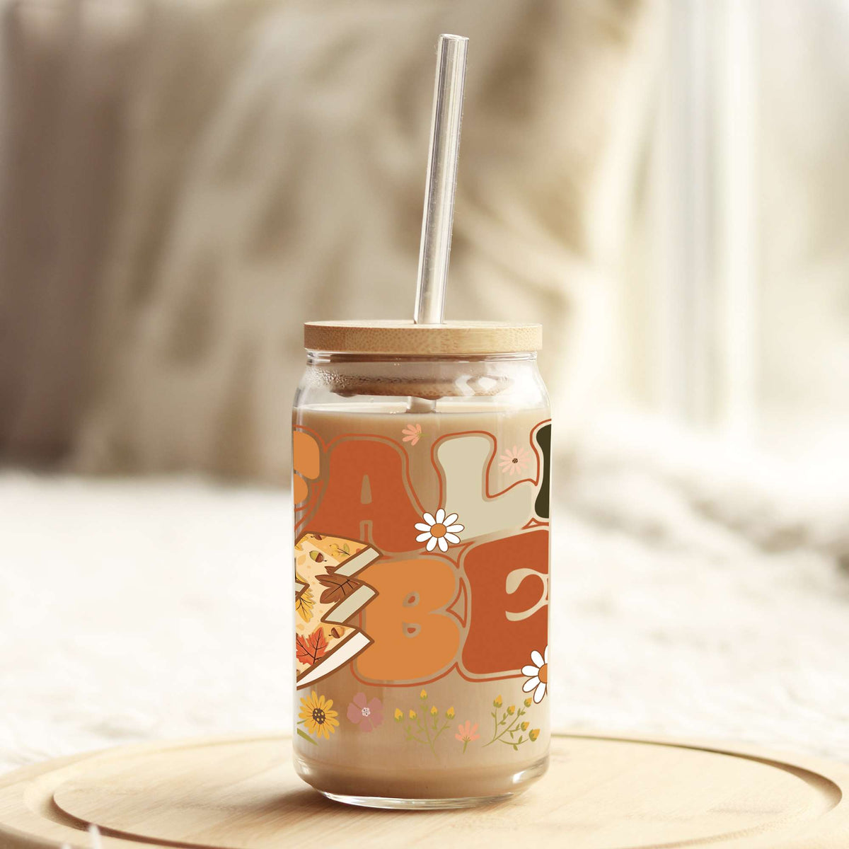 Groovy Fall Vibes 16oz Libbey Glass Can UV DTF or Sublimation Wrap - Decal Weefers