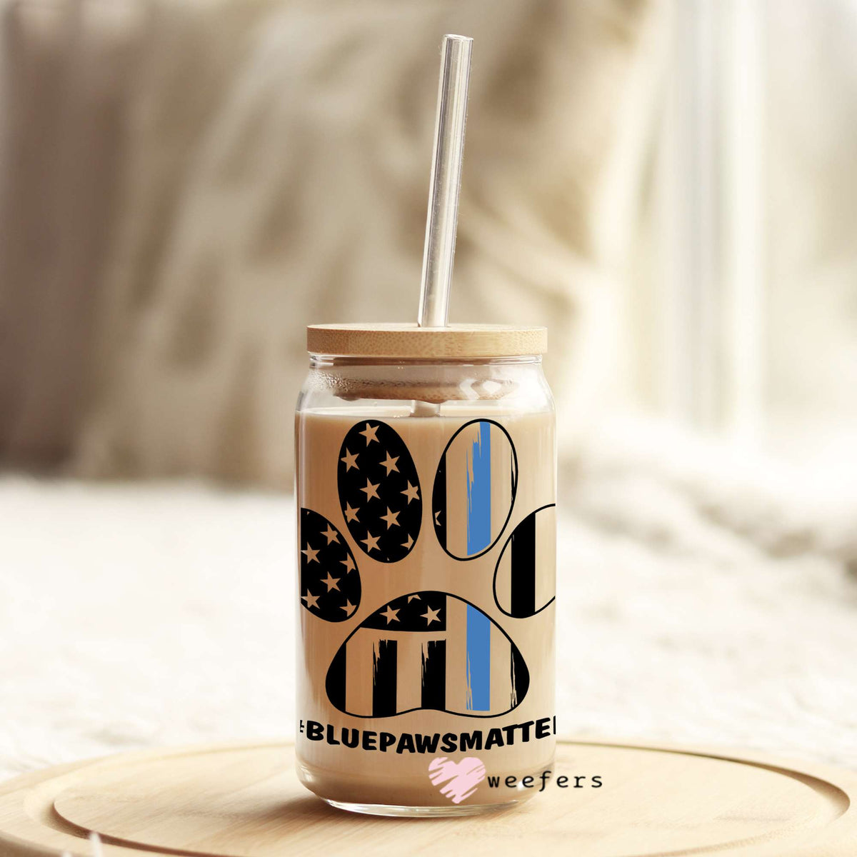BluePawsmatter Ver 2 Police 16oz Libbey Glass Can UV DTF or Sublimation Wrap - Decal Weefers