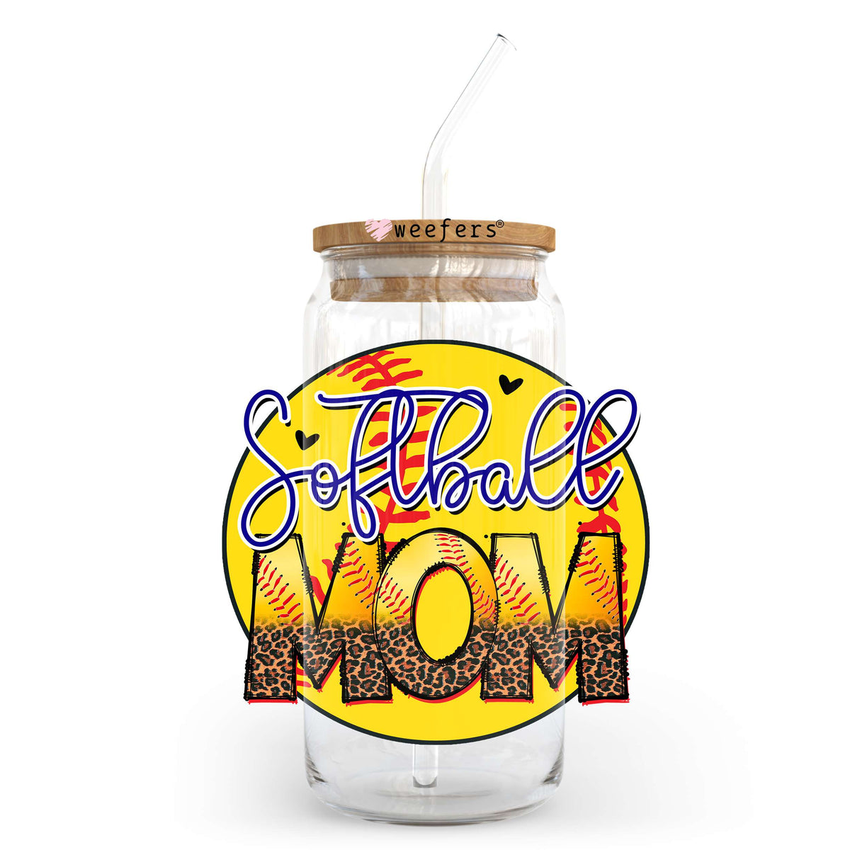 Softball Mom 20oz Libbey Glass Can UV DTF or Sublimation Wrap - Decal Transfer Weefers
