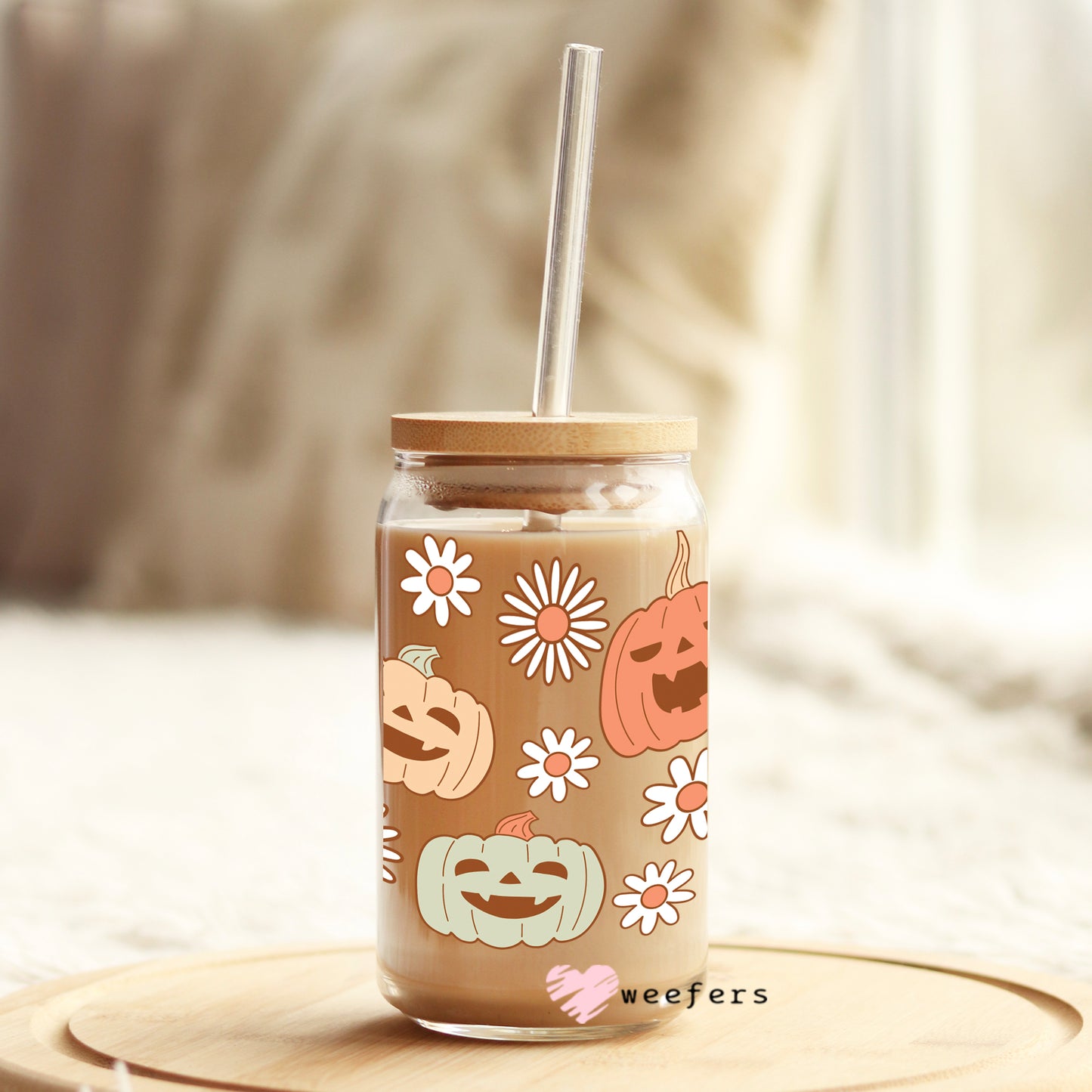 Happy Jack o' Lantern Pumpkins 16oz Libbey Glass Can UV DTF or Sublimation Wrap - Decal Weefers