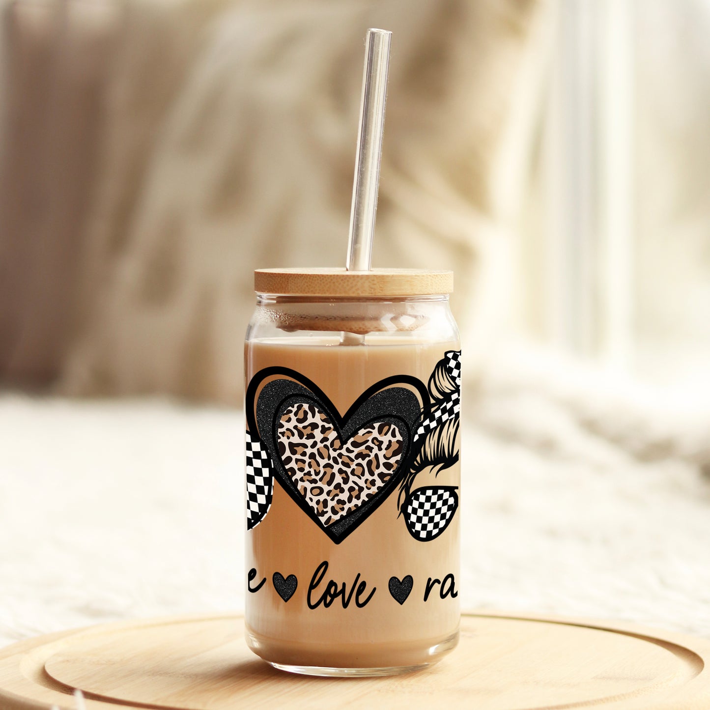 Peace Love Racing 16oz Libbey Glass Can UV DTF or Sublimation Cup Wrap - Decal Transfer Weefers