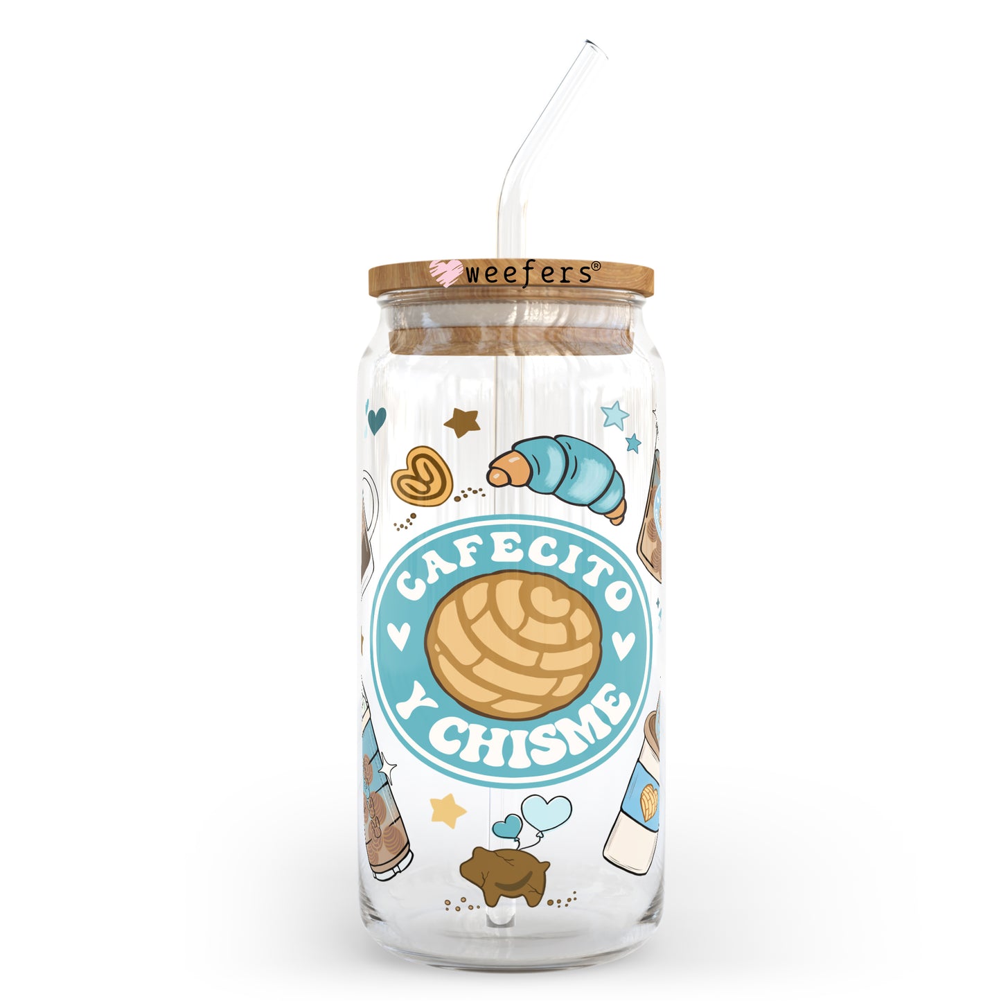 Cafecito y Chisme Blue 20oz Libbey Glass Can, 34oz Hip Sip, 40oz Tumbler UV DTF or Sublimation Decal Transfer Weefers