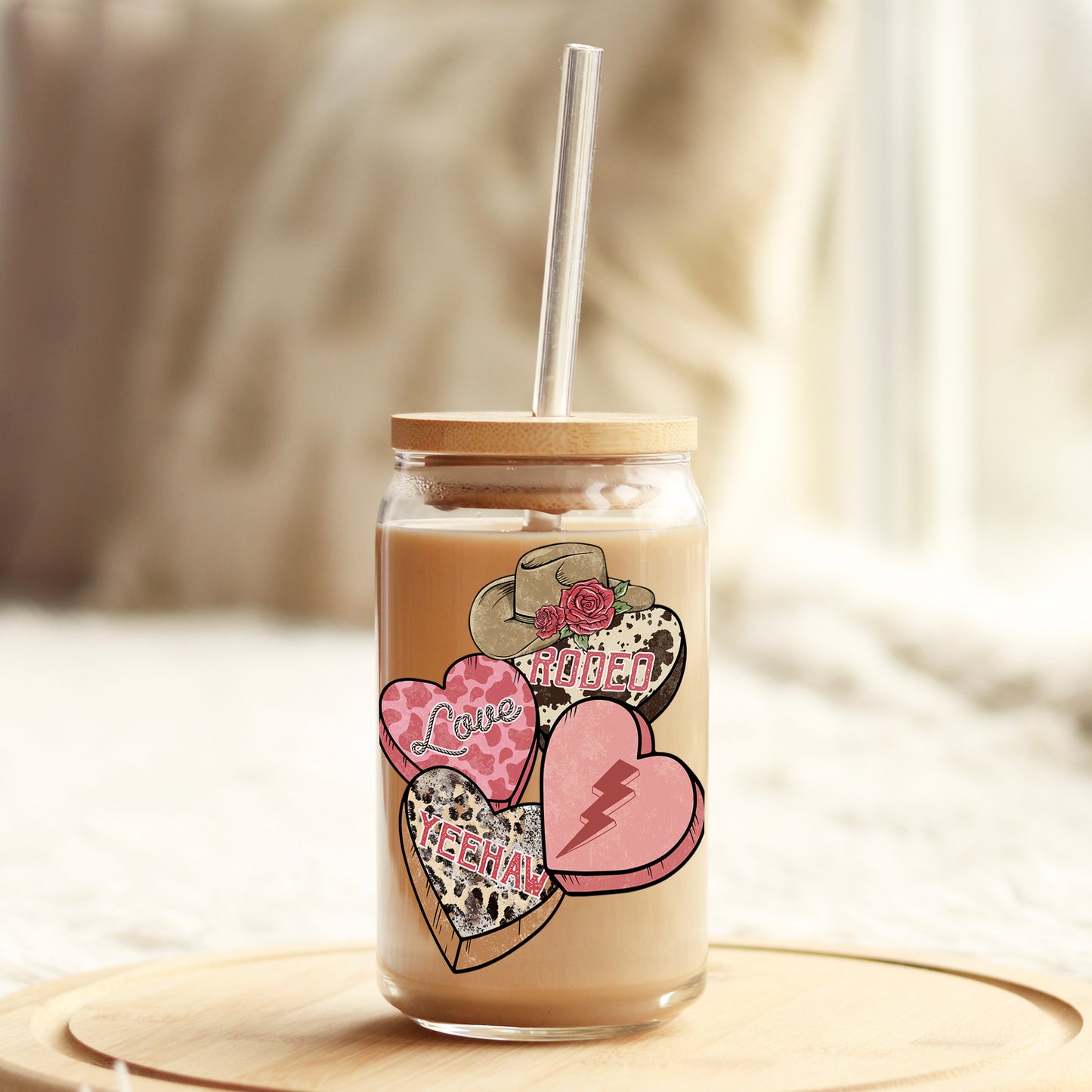 Love Country Valentine's Day 16oz Libbey Glass Can UV DTF or Sublimation Cup Wrap - Decal Transfer Weefers