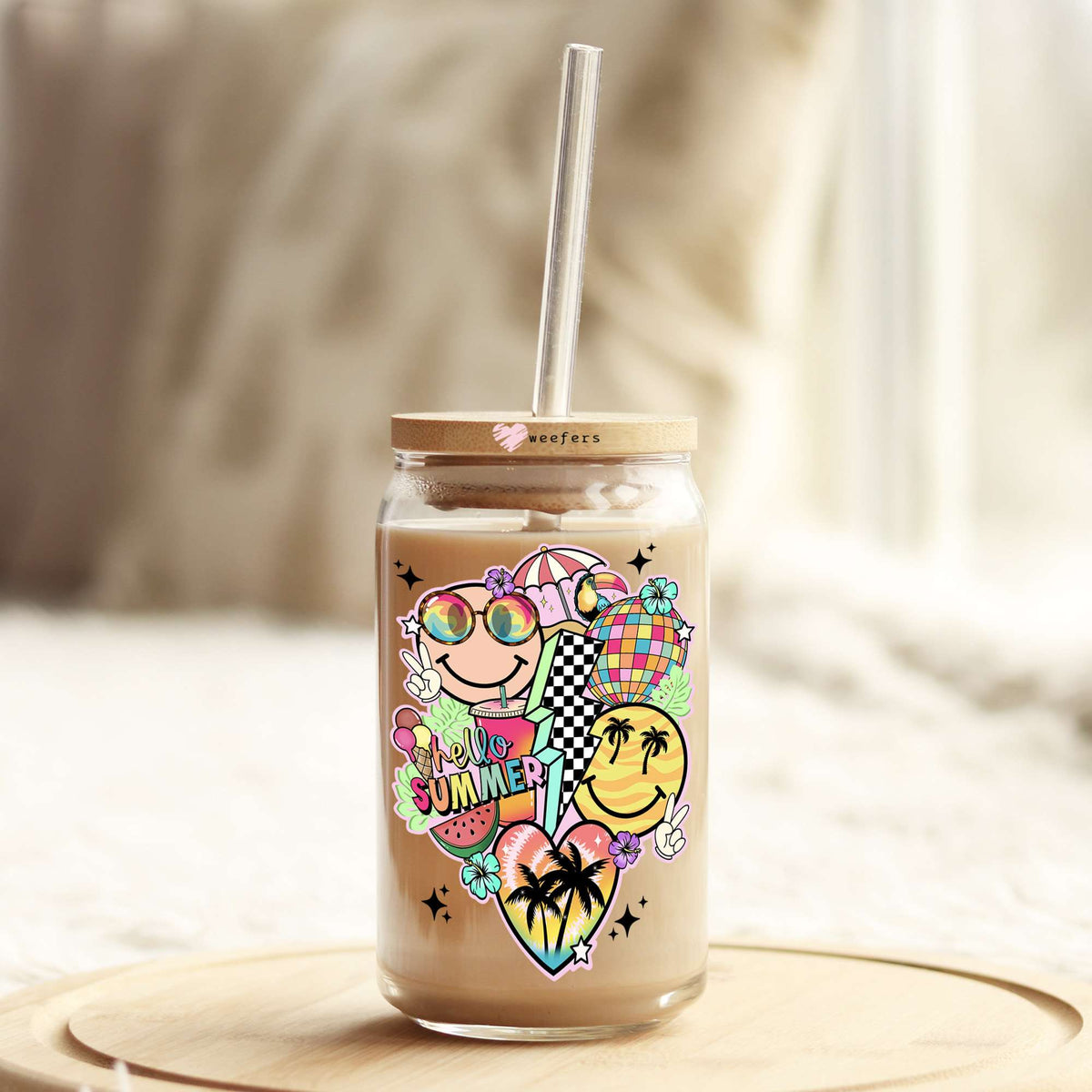 Retro Summer Vibes 16oz Libbey Glass Can UV DTF or Sublimation Cup Wrap - Decal Transfer Weefers