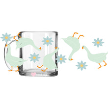 Load image into Gallery viewer, a glass mug with two birds on it
