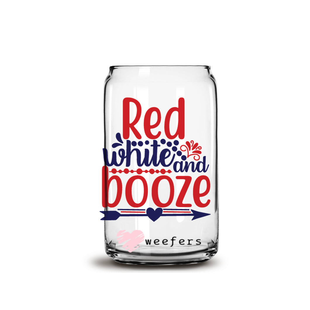 Red White and Boozie 16oz Libbey Glass Can UV-DTF or Sublimation Wrap - Decal