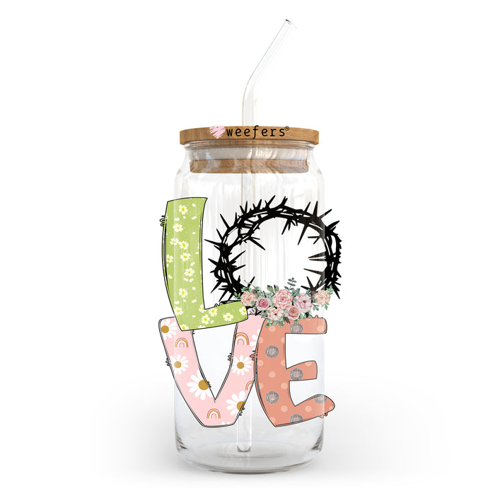 a mason jar with the word love painted on it