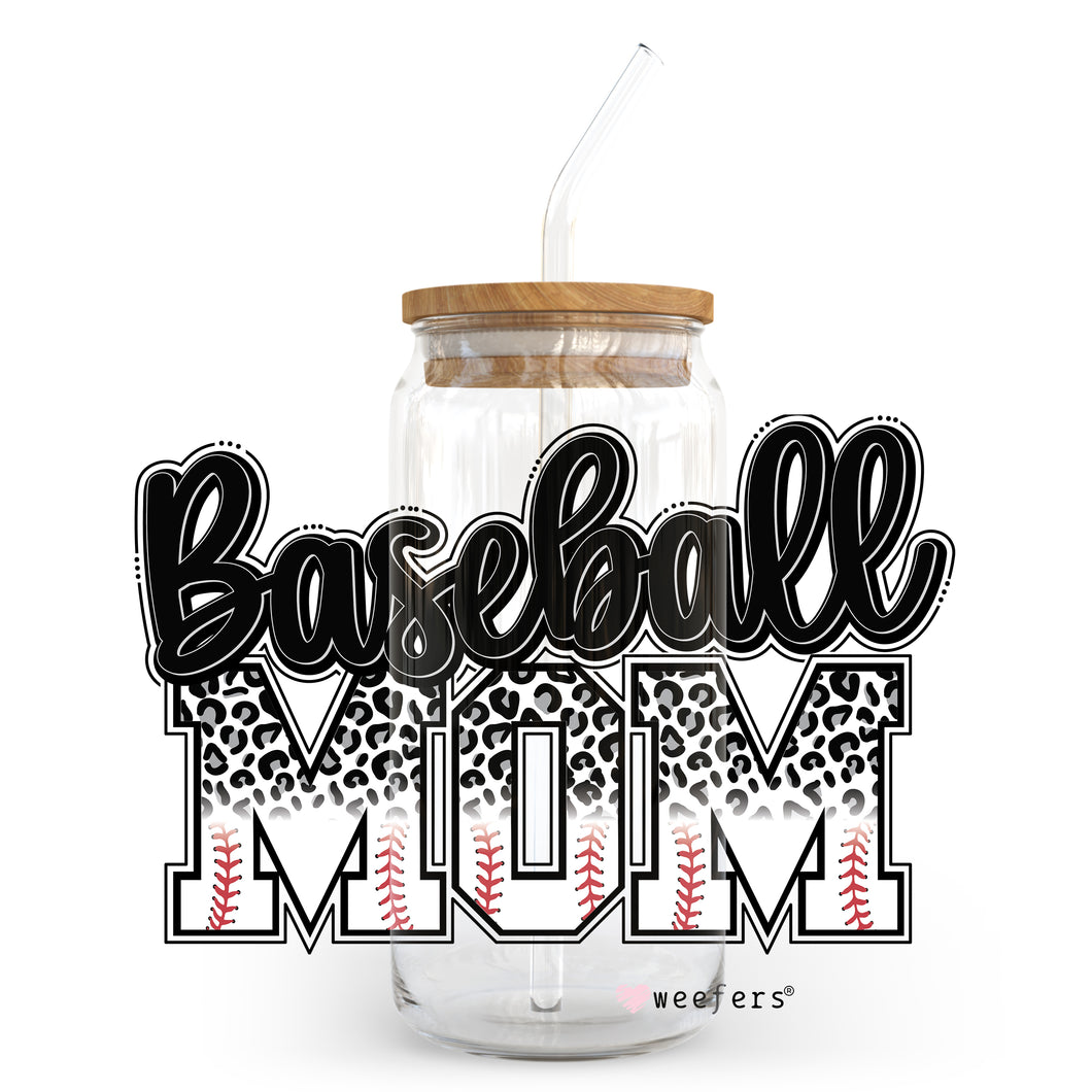 Baseball Mom Black Leopard 20oz Libbey Glass Can, 34oz Hip Sip, 40oz Tumbler UVDTF or Sublimation Decal Transfer