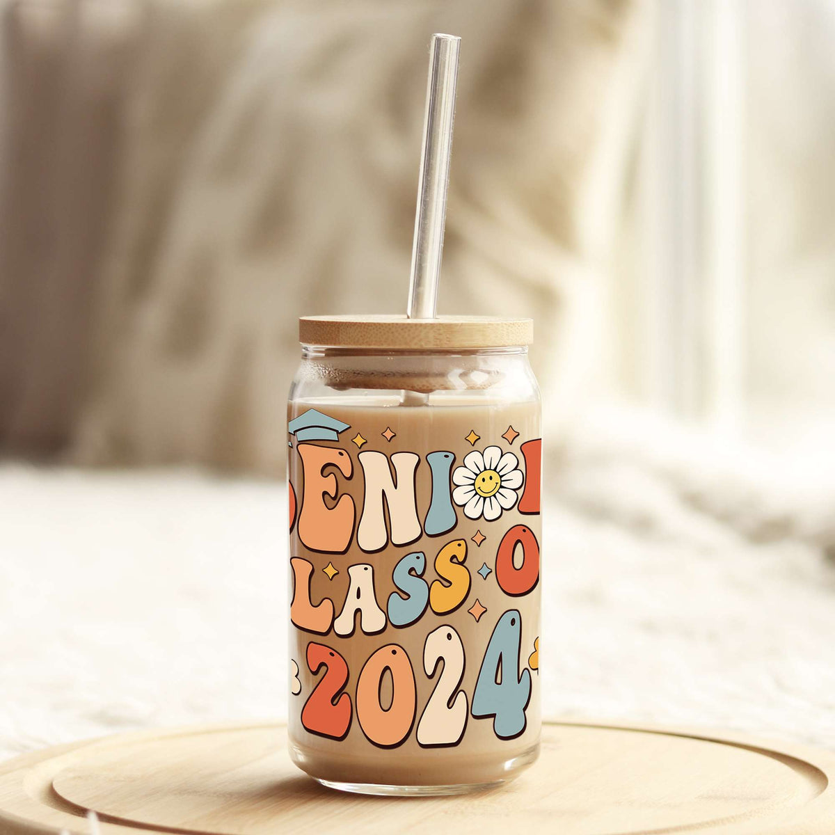 Retro Senior Class of 2024 16oz Libbey Glass Can UV DTF or Sublimation Wrap - Decal Weefers