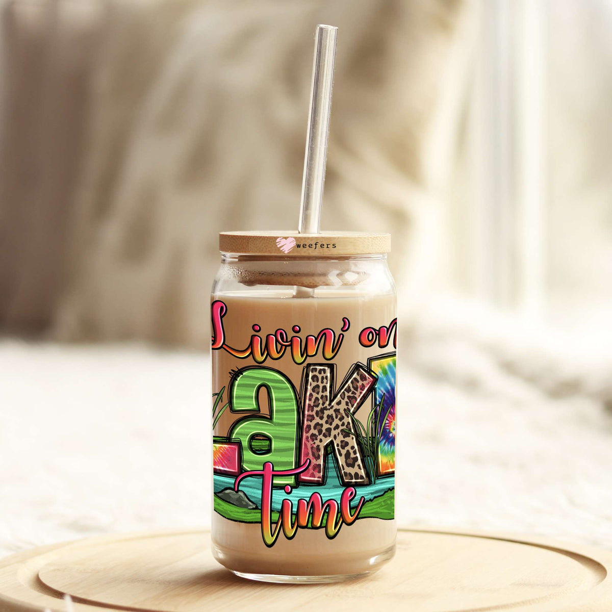 Livin' on Lake Time 16oz Libbey Glass Can UV DTF or Sublimation Cup Wrap - Decal Transfer Weefers