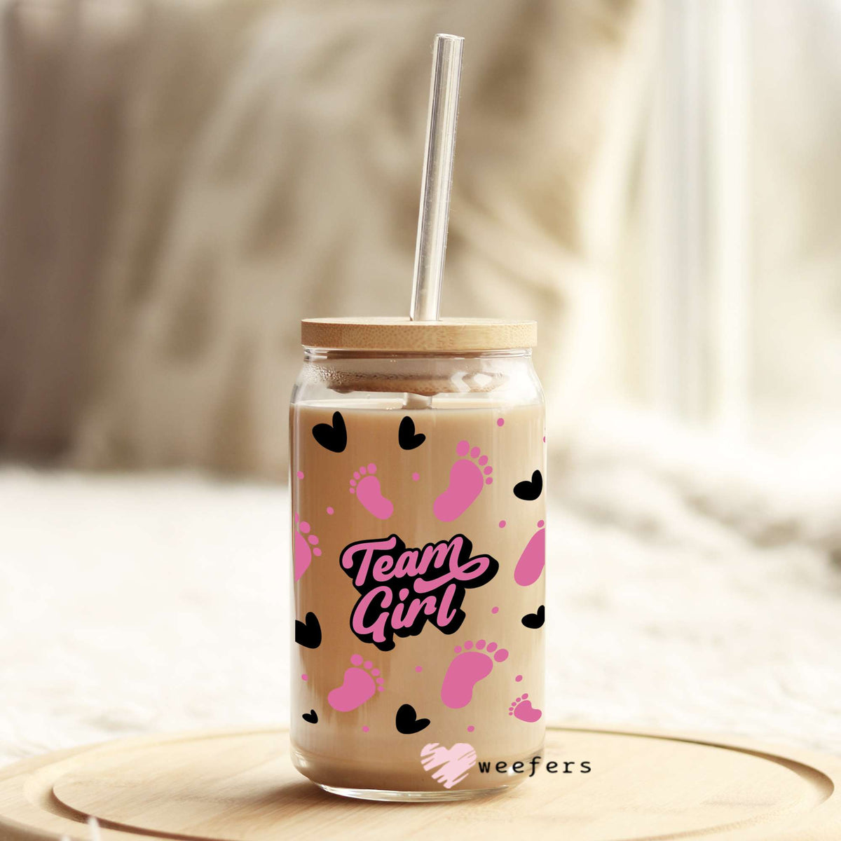 Team Girl Gender Reveal 16oz Libbey Glass Can UV DTF or Sublimation Wrap - Decal Weefers