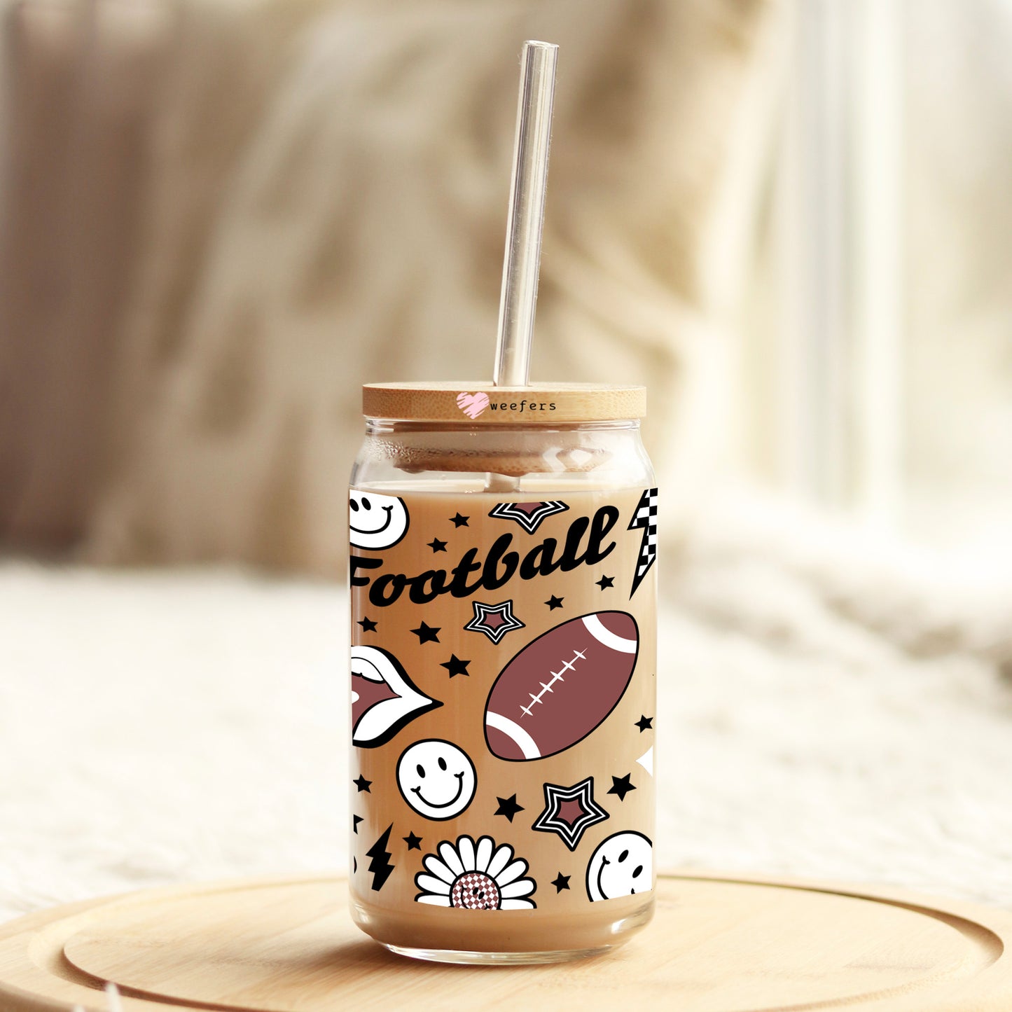 Football Lightening Bolts 16oz Libbey Glass Can UV DTF or Sublimation Cup Wrap - Decal Transfer Weefers