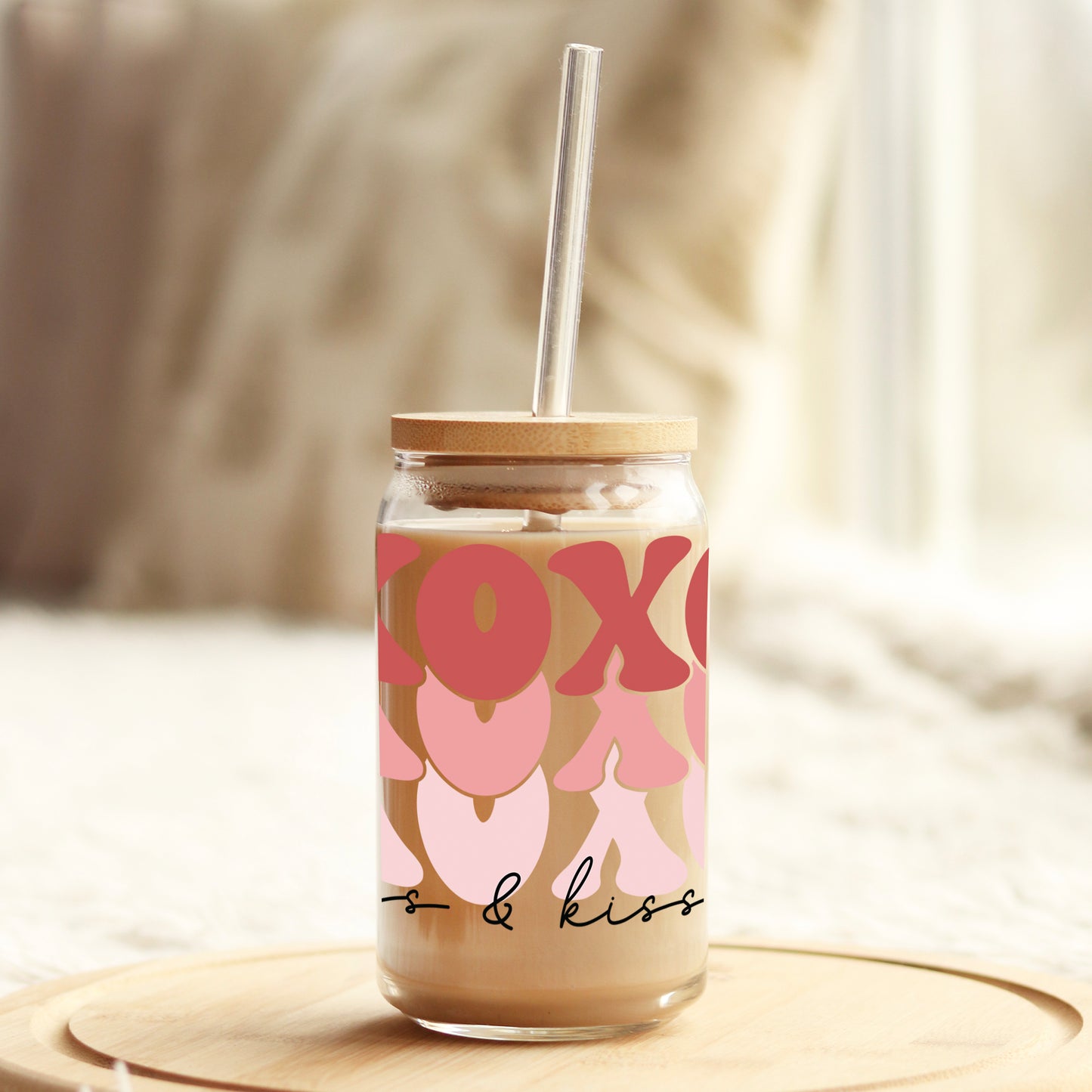 XOXO Hugs Valentine's Day 16oz Libbey Glass Can UV DTF or Sublimation Cup Wrap - Decal Transfer Weefers