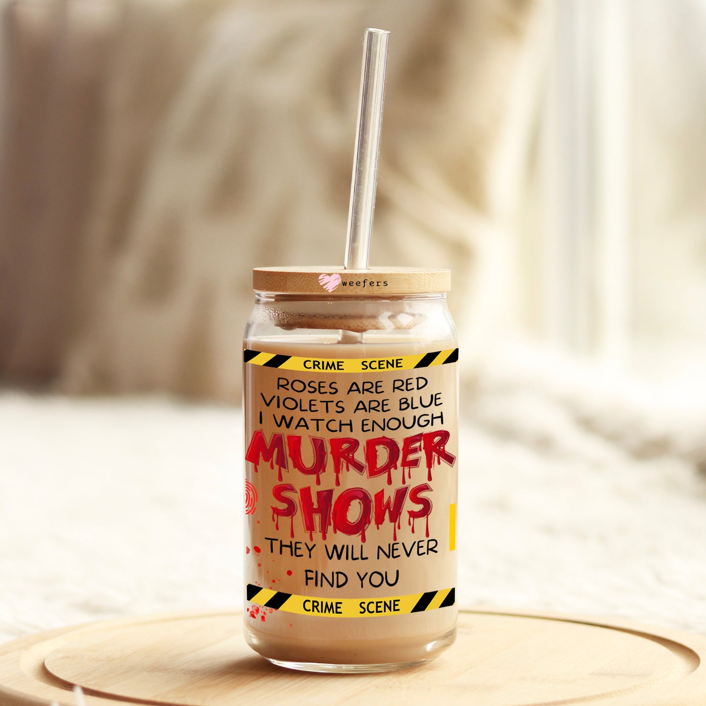 Murder Shows 16oz Libbey Glass Can UV DTF or Sublimation Cup Wrap - Decal Transfer Weefers