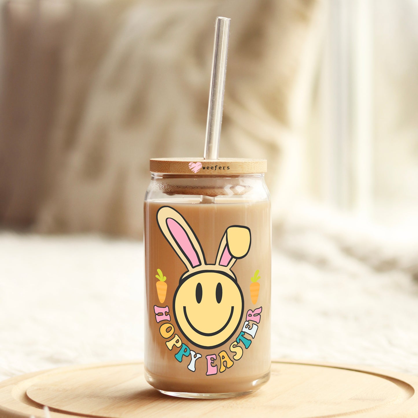 Hoppy Easter 16oz Libbey Glass Can UV DTF or Sublimation Cup Wrap - Decal Transfer Weefers