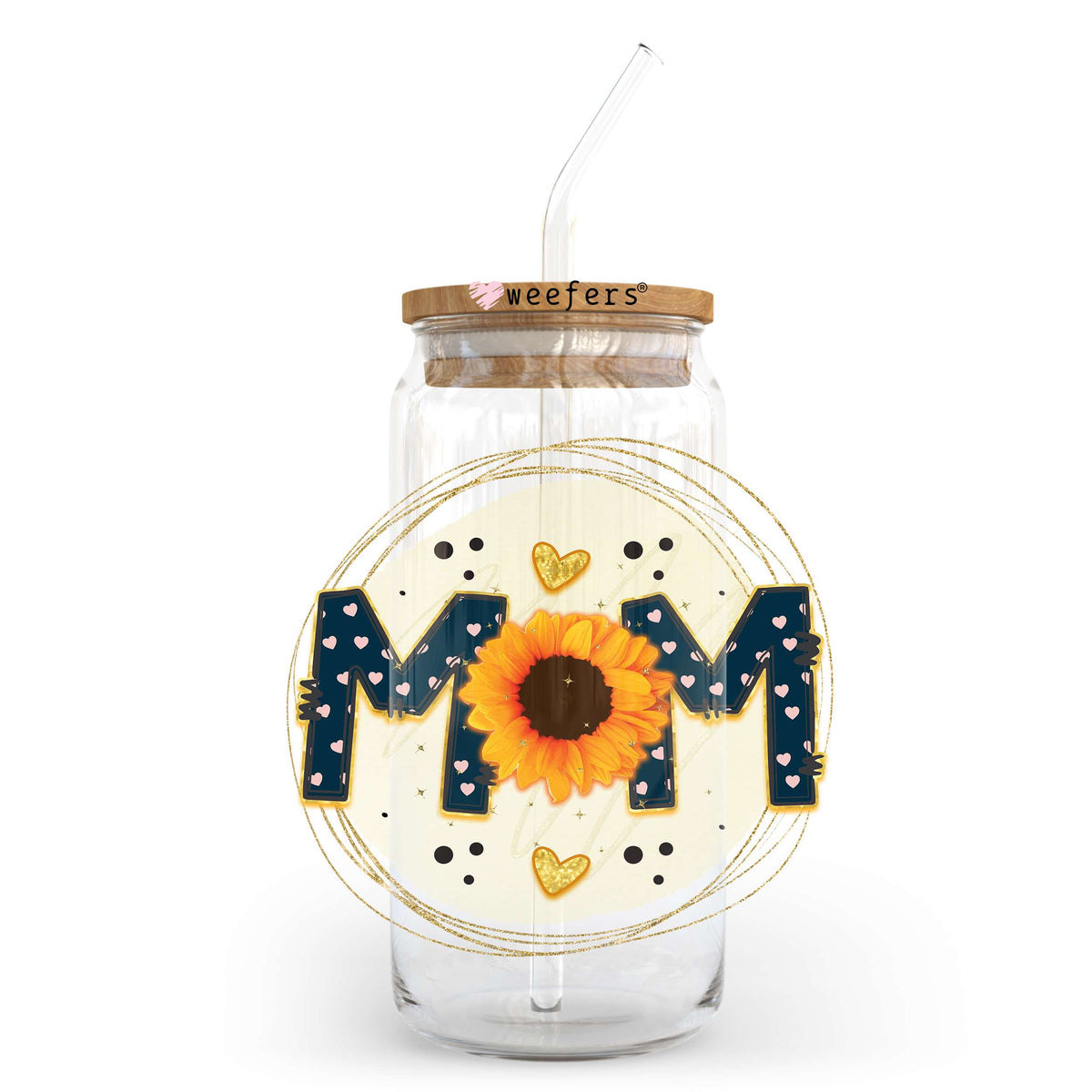 Mom Blue Sunflower 20oz Libbey Glass Can UV DTF or Sublimation Wrap - Decal Transfer Weefers