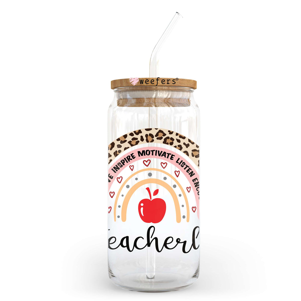 Teacher Life Boho Rainbow 20oz Libbey Glass Can UV DTF or Sublimation Wrap - Decal Transfer Weefers