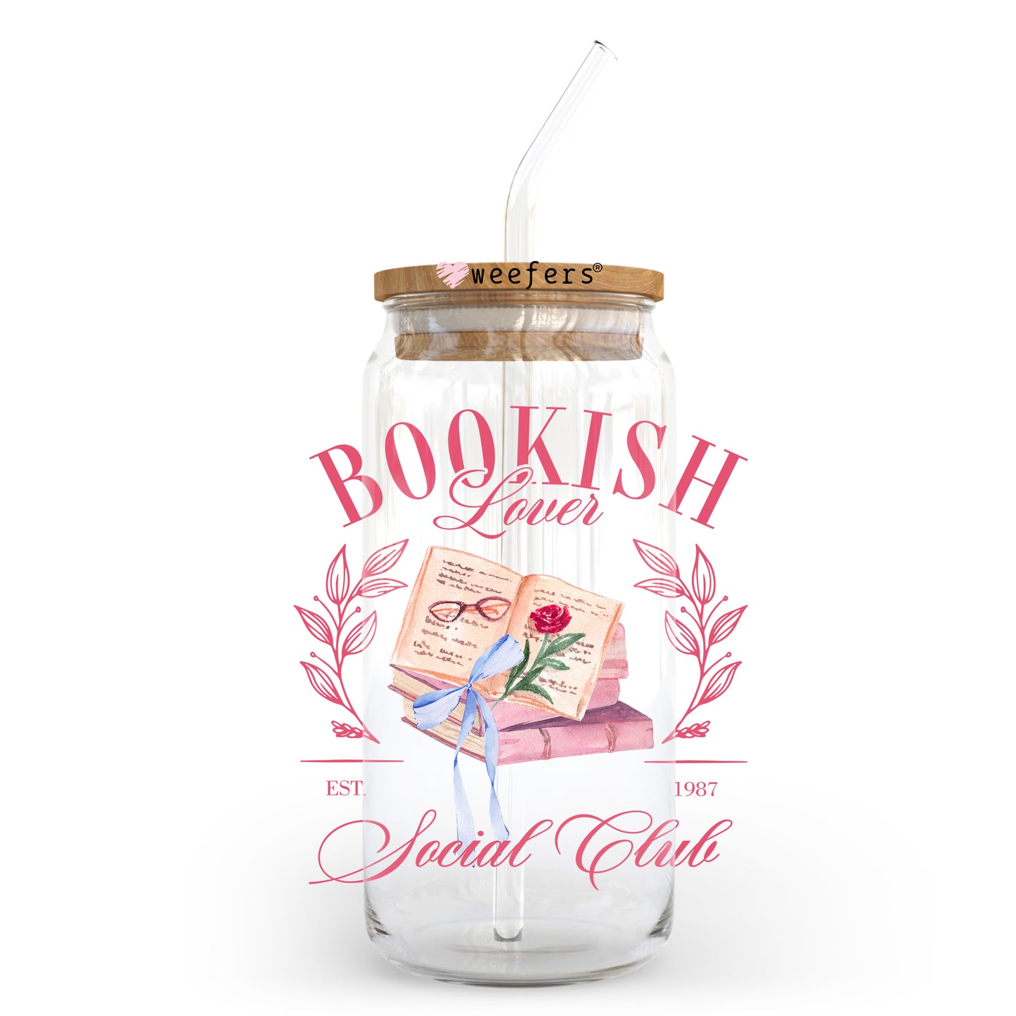 Bookish Social Club 20oz Libbey Glass Can UV DTF or Sublimation Wrap - Decal Transfer Weefers
