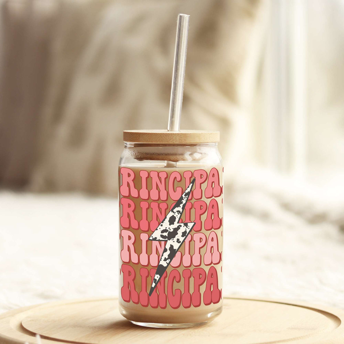 Principal Coral Lightening Bolt 16oz Libbey Glass Can UV DTF or Sublimation Wrap - Decal Weefers