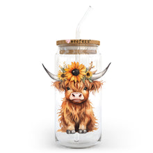 Load image into Gallery viewer, a glass jar with a cow wearing a sunflower crown
