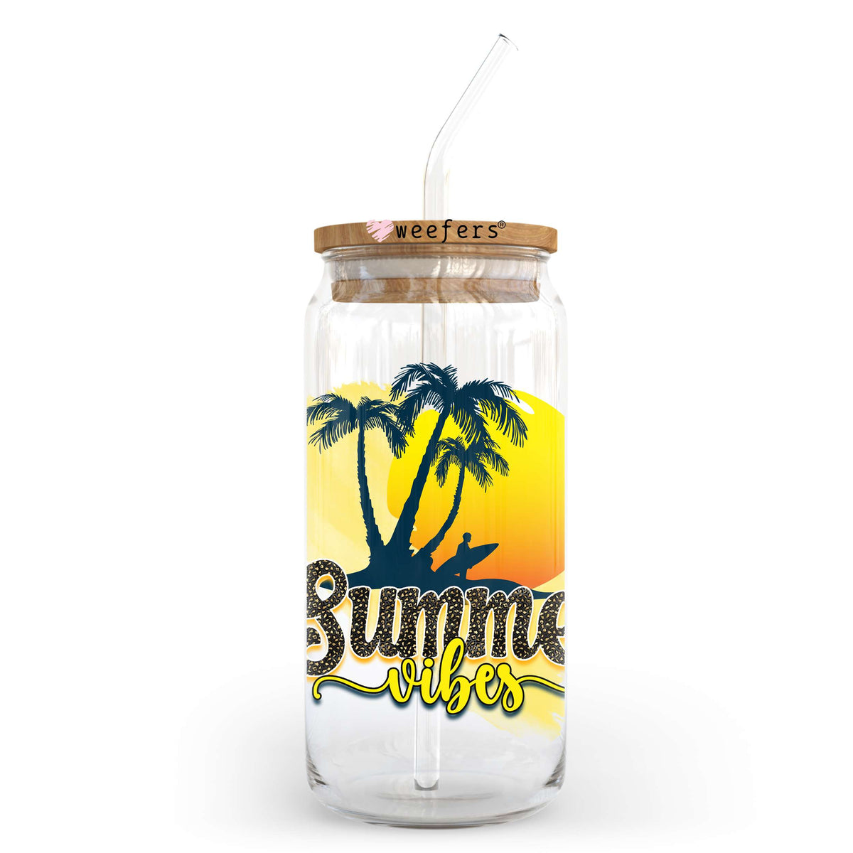 Summer Vibes Sunset 20oz Libbey Glass Can UV DTF or Sublimation Wrap - Decal Transfer Weefers