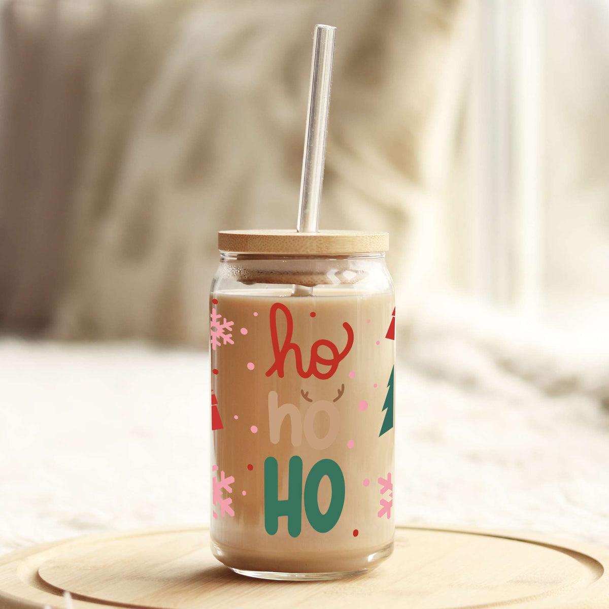 Ho Ho Ho Christmas 16oz Libbey Glass Can UV DTF or Sublimation Wrap - Decal Weefers