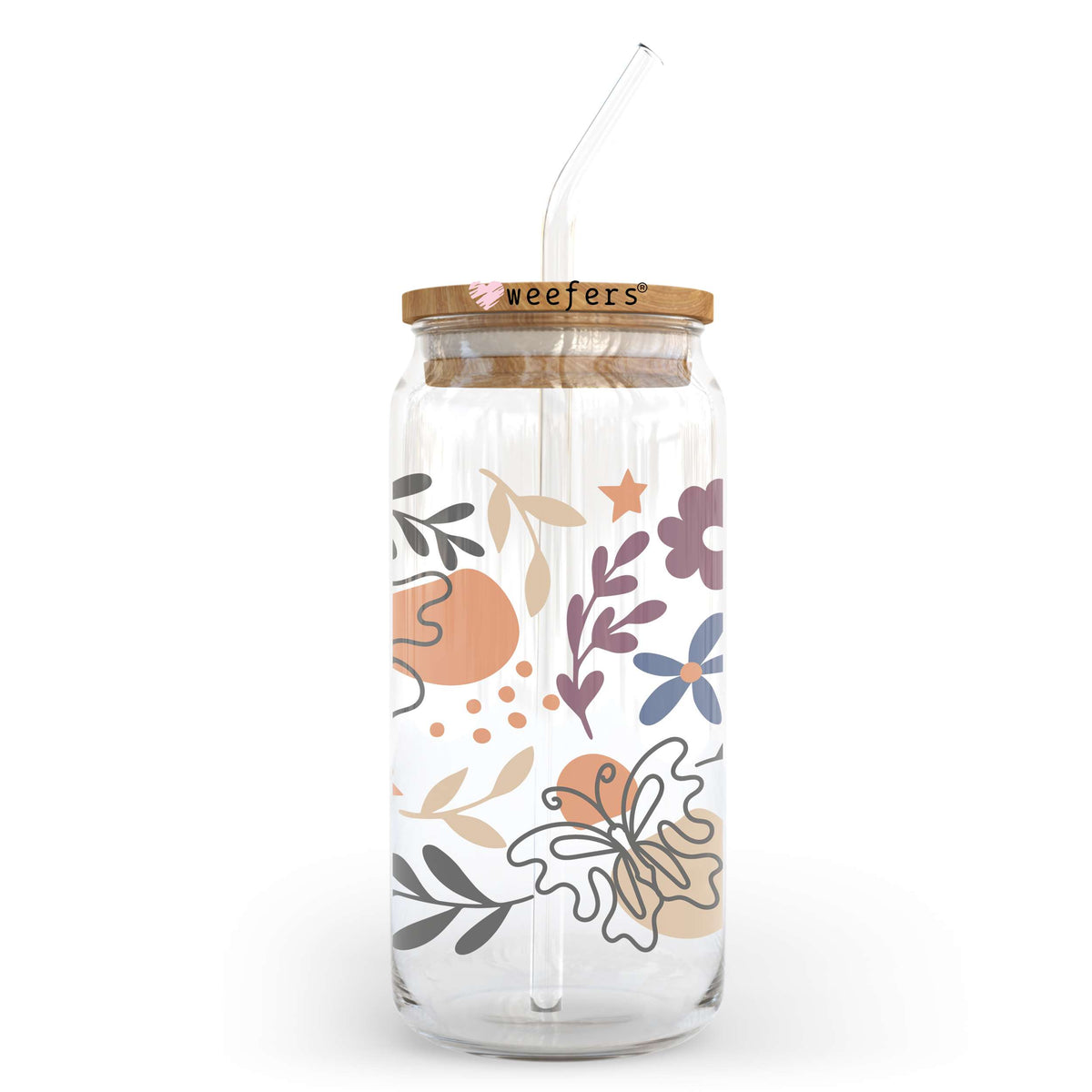 Abstract Butterflies and Florals 20oz Libbey Glass Can UV DTF or Sublimation Wrap - Decal Weefers