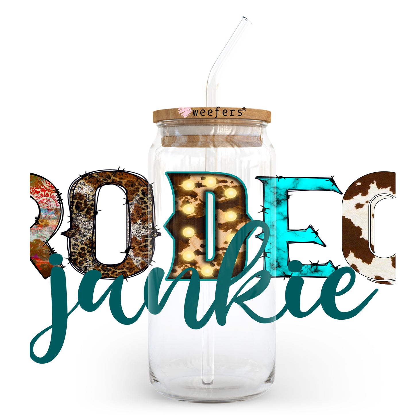 Rodeo Junkie 20oz Libbey Glass Can UV DTF or Sublimation Wrap - Decal Transfer Weefers