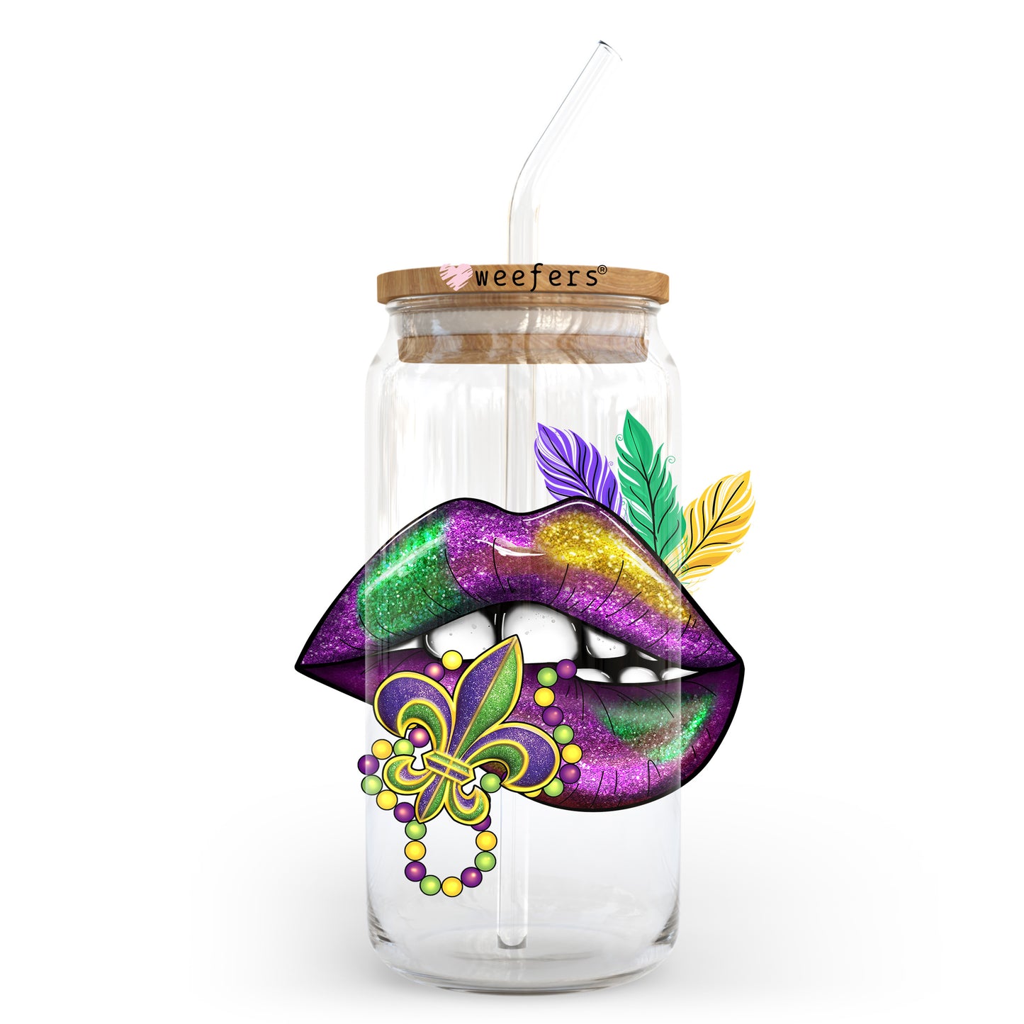 Lips Mardi Gras 20oz Libbey Glass Can UV DTF or Sublimation Wrap - Decal Transfer Weefers