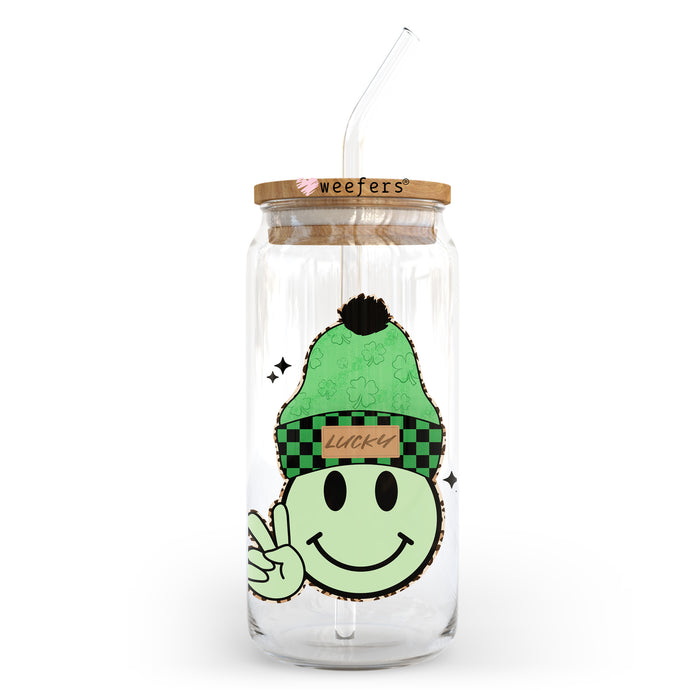 a glass jar with a smiley face drawn on it