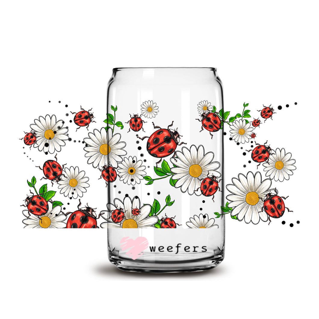 Daisies and Lady Bugs 16oz Libbey Glass Can UV-DTF or Sublimation Wrap - Decal