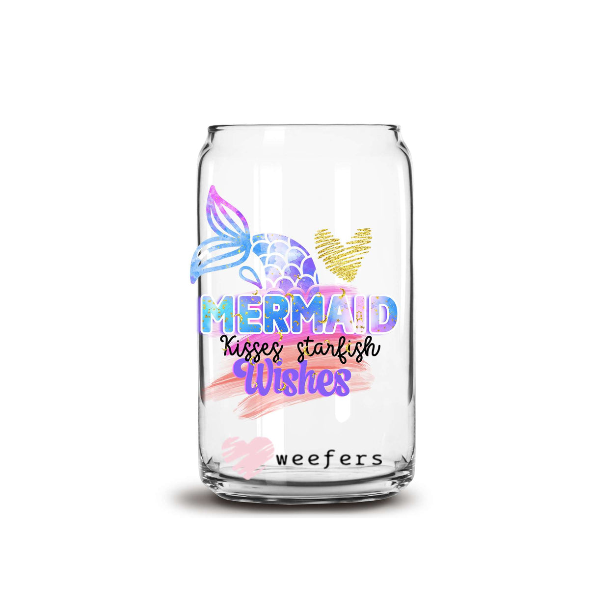 Mermaid Kisses Starfish Wishes 16oz Libbey Glass Can UV DTF or Sublimation Wrap - Decal Weefers