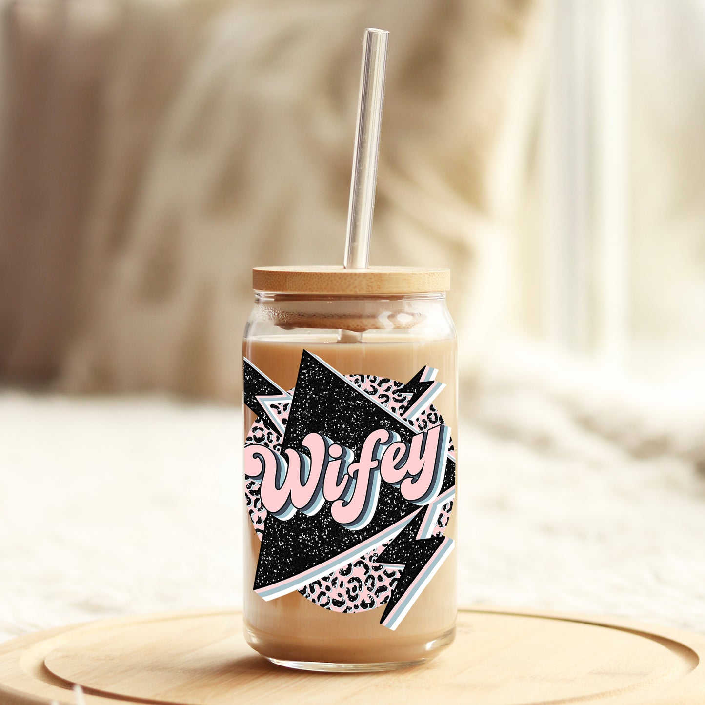 Wifey Lightening Bolt 16oz Libbey Glass Can UV DTF or Sublimation Cup Wrap - Decal Transfer Weefers