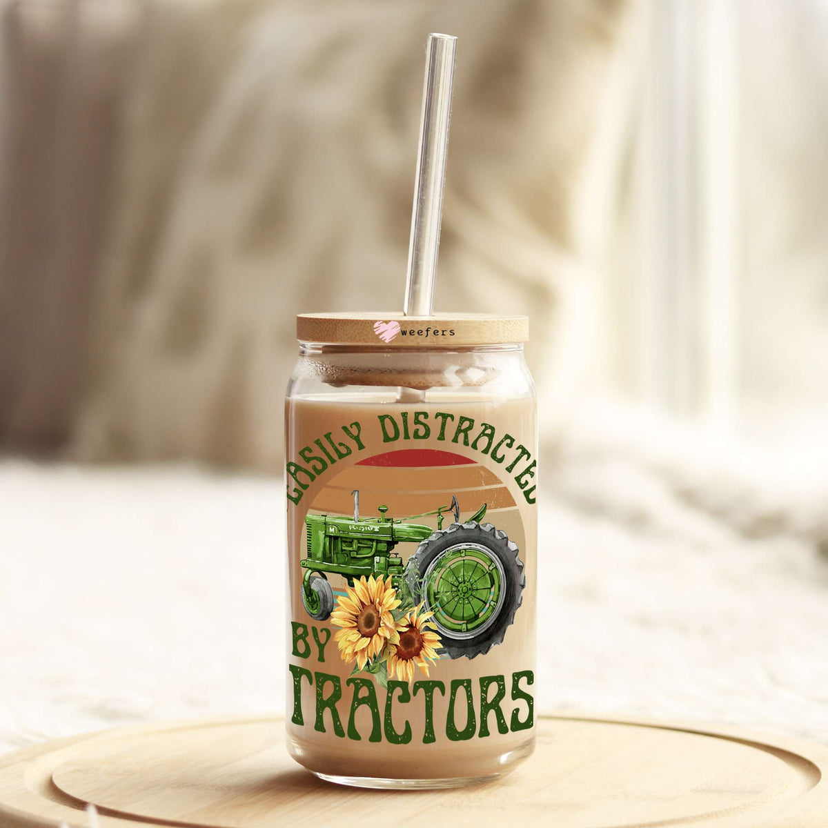 Easily Distracted by Tractors 16oz Libbey Glass Can UV DTF or Sublimation Cup Wrap - Decal Transfer Weefers